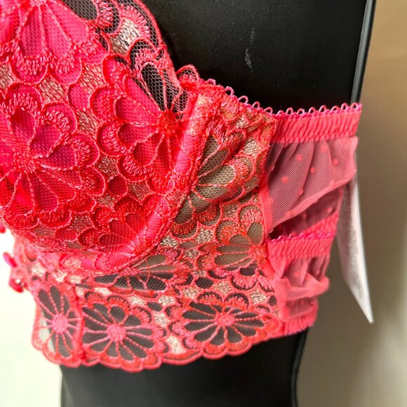 For Love & Lemons Daisy Lace Longline Bra Size XXS Hot Pink Bustier Corset Top - Picture 7 of 15
